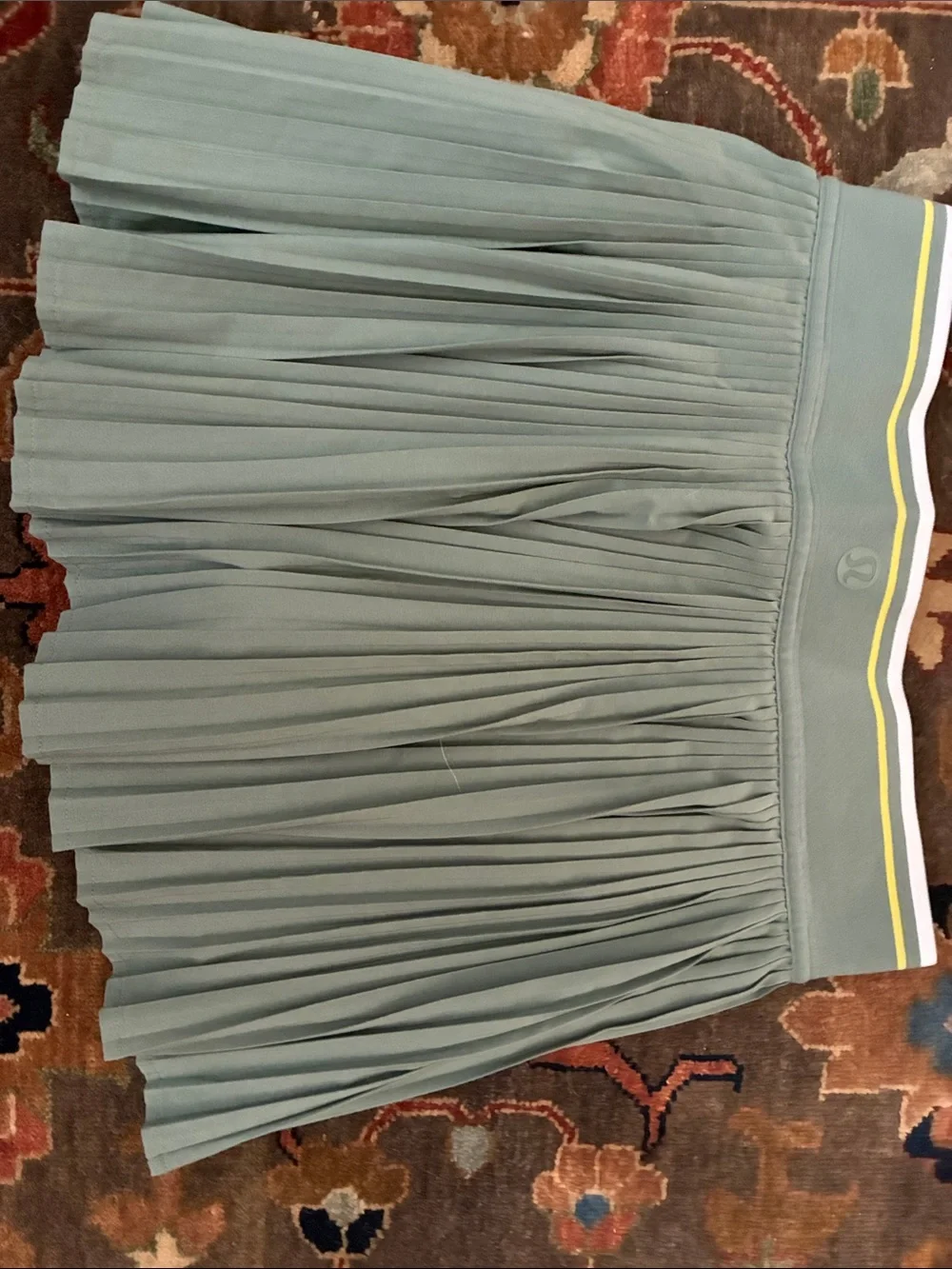 Lululemon Pleated Sage Green Skirt with Striped Waistband